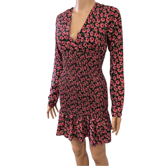 ASOS NaaNaa V neck tea dress in pink floral cinched - Picture 6 of 14